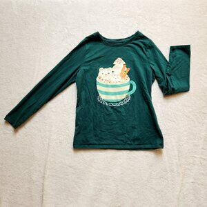 Girls Long Sleeve Green TShirt Cocoa Hot Chocolate Bear Graphic T Cat & Jack 14